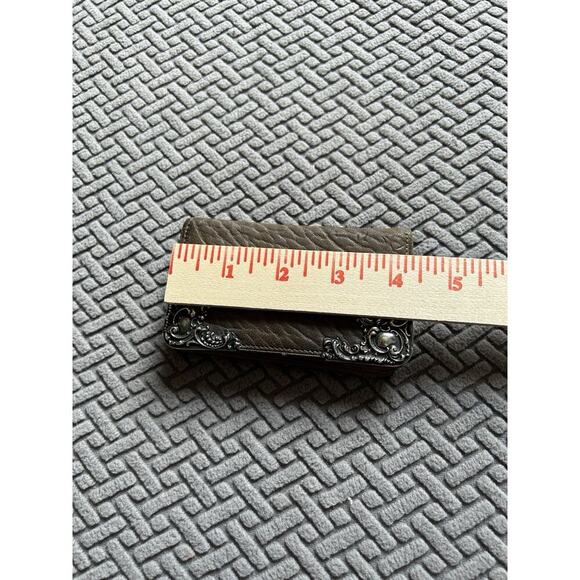 Antique Sterling Silver & Leather Wallet Coin Purse Grey Brown Preloved - Picture 5 of 13